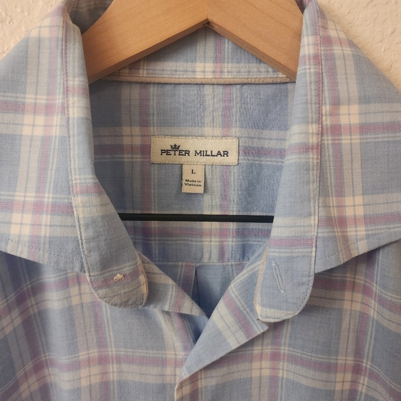 Peter Millar 100% Cotton Blue Plaid Button-Down Dress Shirt Mens Large - Picture 2 of 7